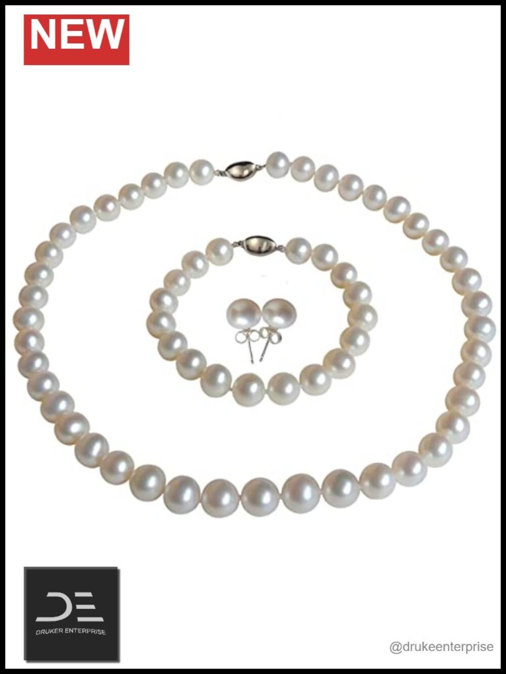 Cultured Freshwater Pearl Necklace Bracelet Earring Set Sterling Silver 16